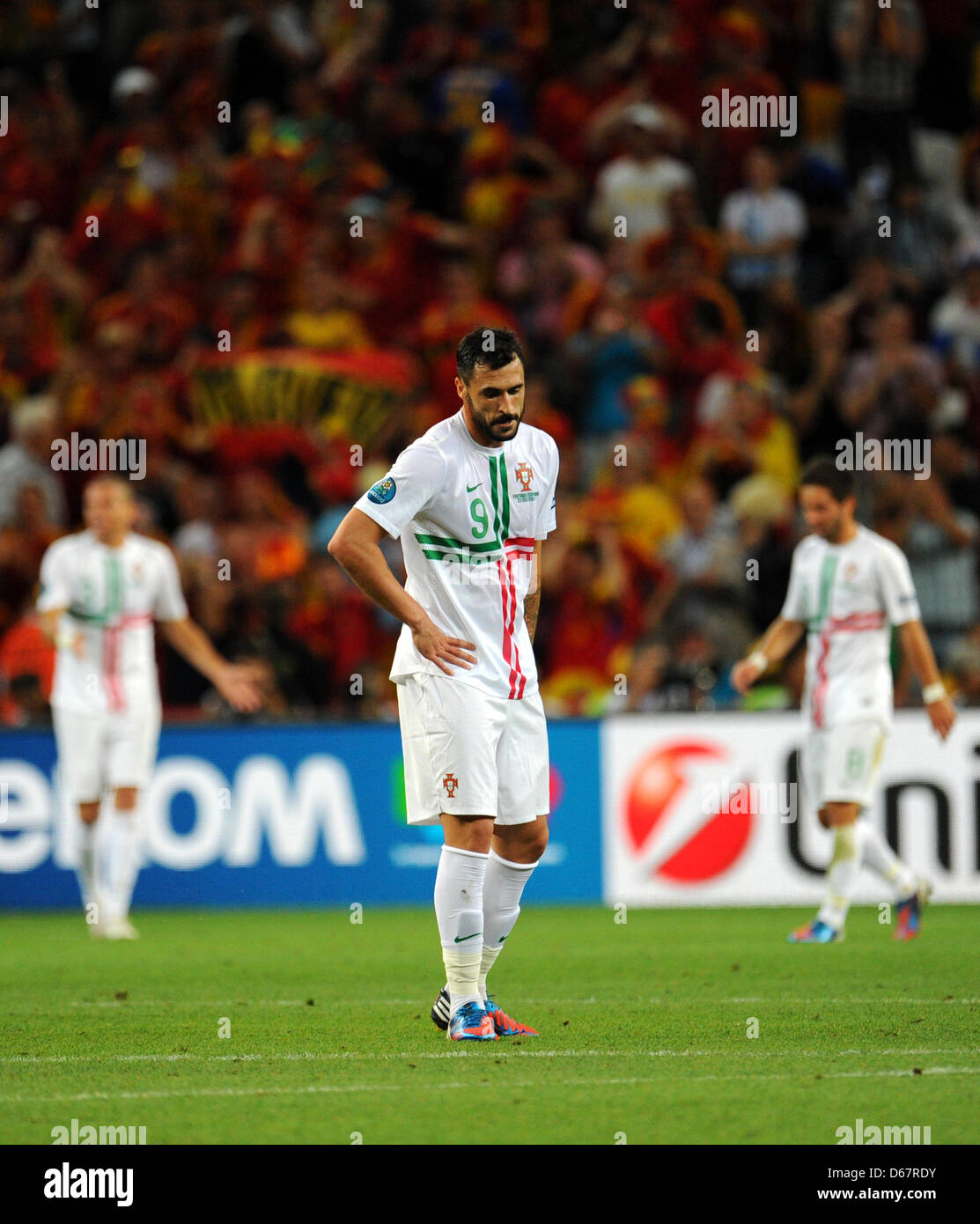 Portugal's Hugo Almeida reacts during the UEFA EURO 2012 semi-final soccer match Portugal vs Spain at Donbass Arena in Donetsk, Ukraine, 27 June 2012. Photo: Thomas Eisenhuth dpa (Please refer to chapters 7 and 8 of http://dpaq.de/Ziovh for UEFA Euro 2012 Terms & Conditions) Stock Photo