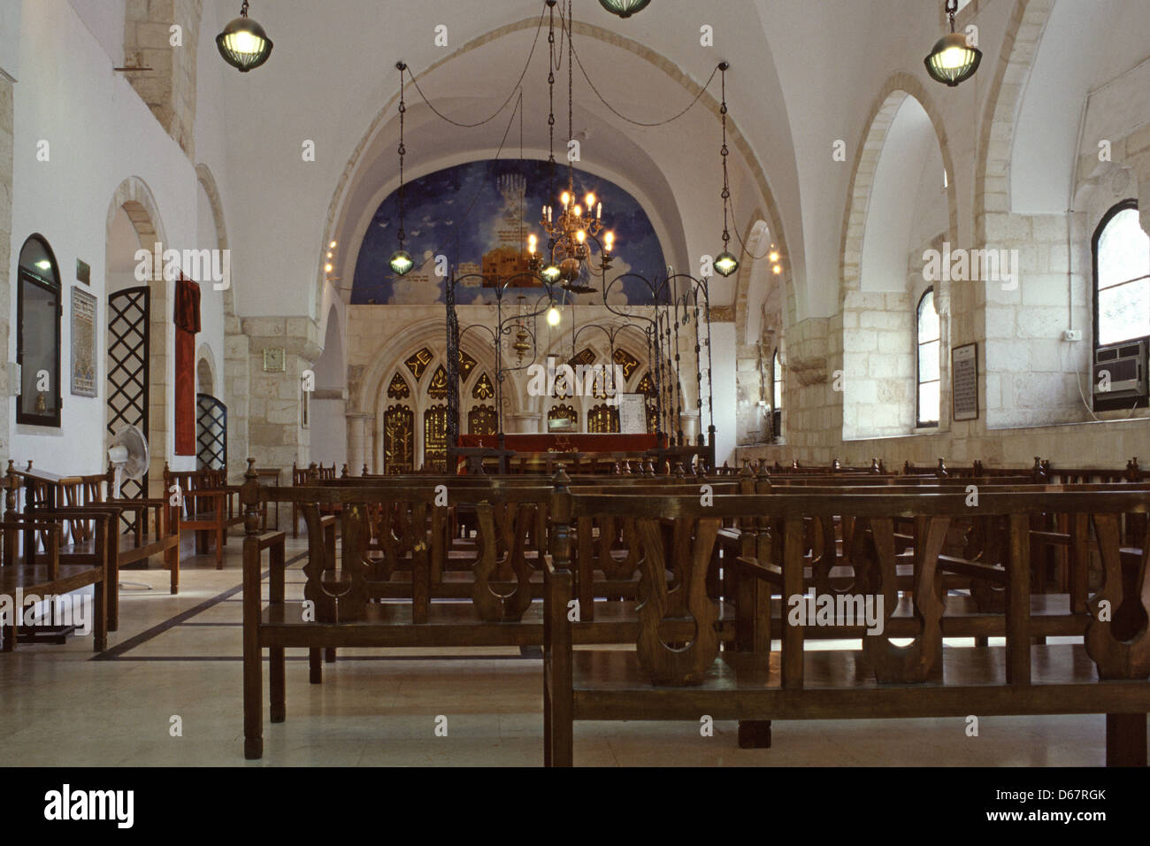 Interior of Yochanan ben Zakai Synagogue in the 'Four Sephardic Synagogues' complex located in the Jewish Quarter Old City East Jerusalem Israel Stock Photo