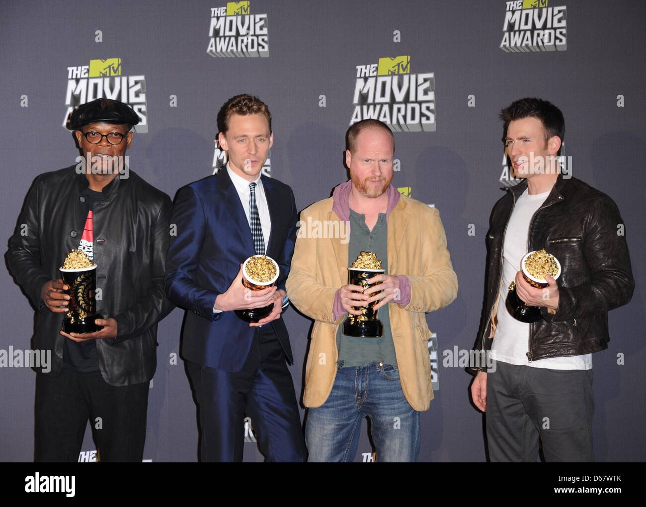 Actors Samuel L. Jackson (l-r), Tom Hiddleston, Chris Evans and ...