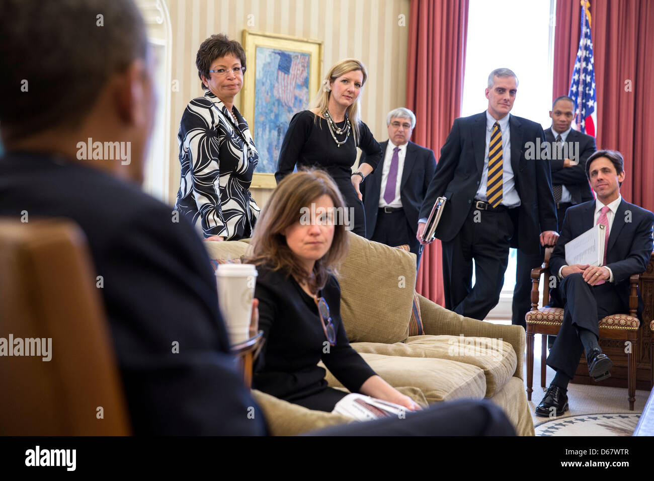 United States President Barack Obama meets with senior advisors in the ...