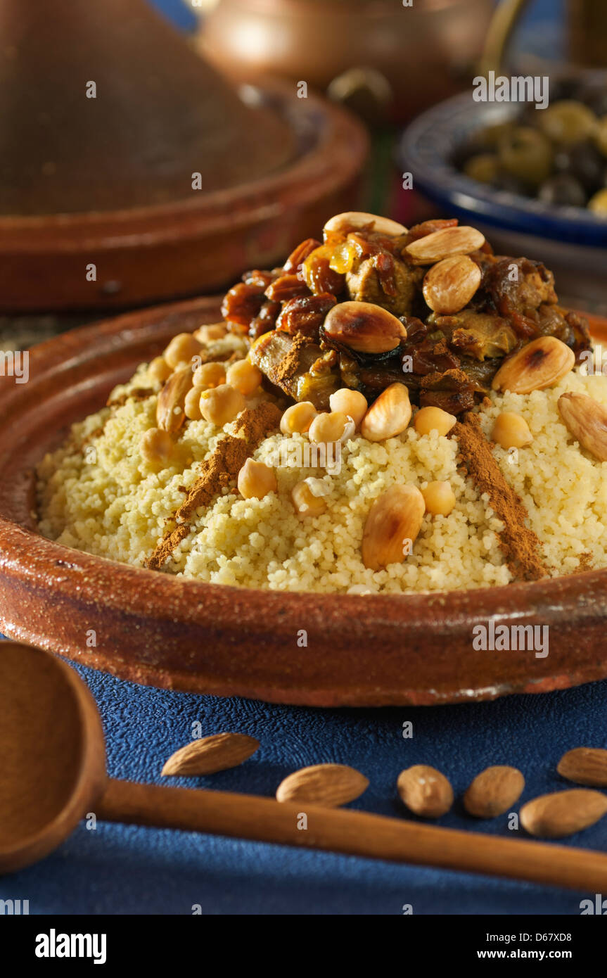 Tfaya couscous with candied fruit and onions Morocco Food Stock Photo