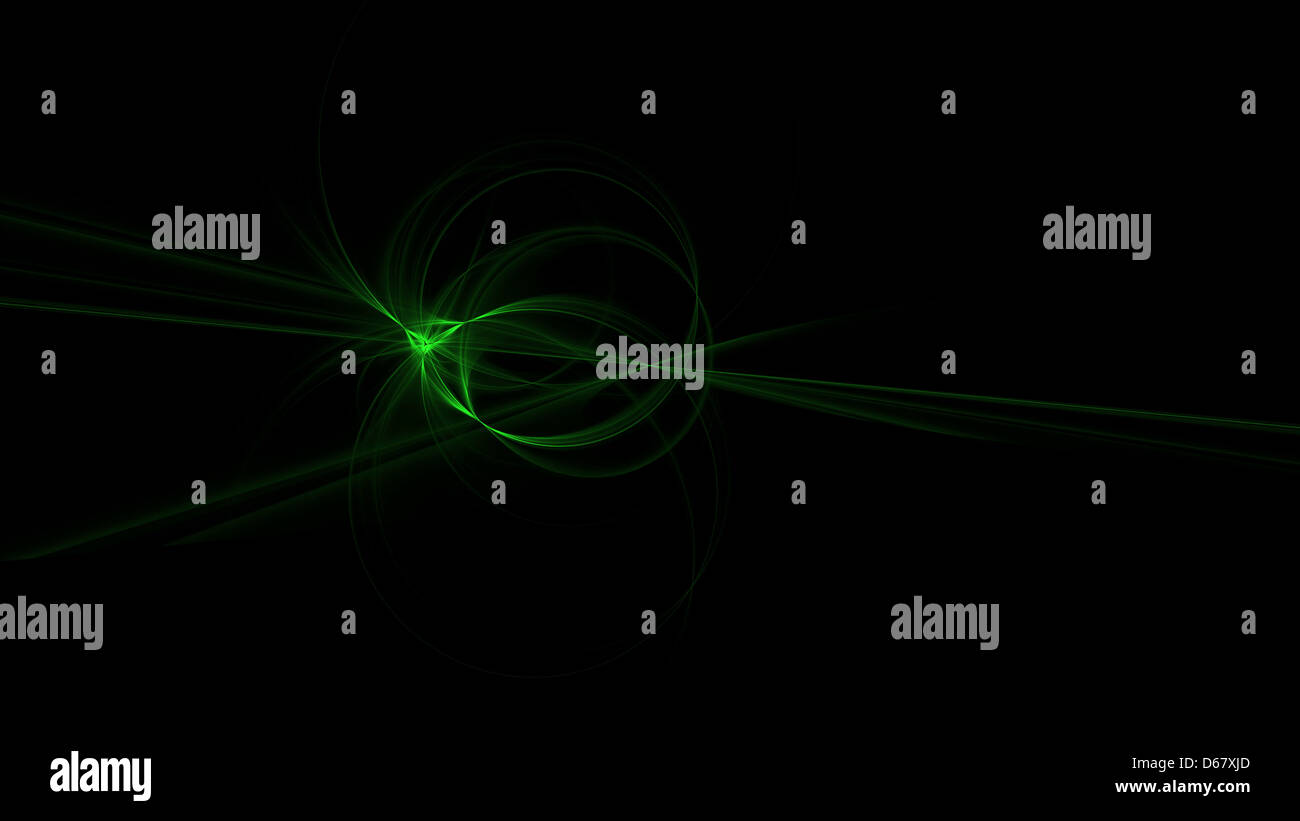 Origin. Green circles of light with straight lines in the cross fire. Stock Photo