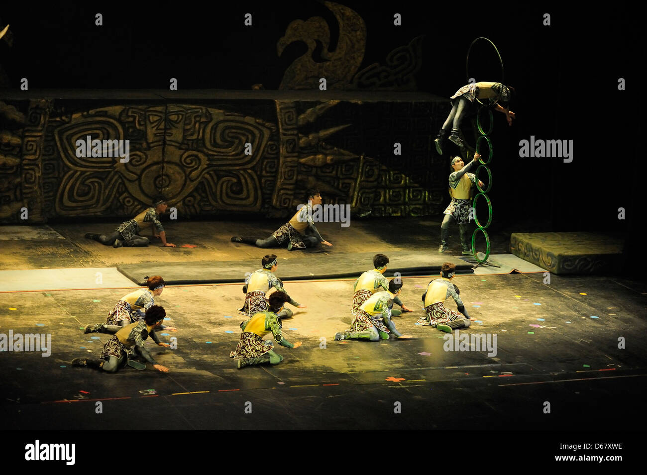 Beijing, China - April 1:A group of acrobat dancers perform during acrobatic show at Chaoyang Theater, Beijing on April 1, 2013. Stock Photo