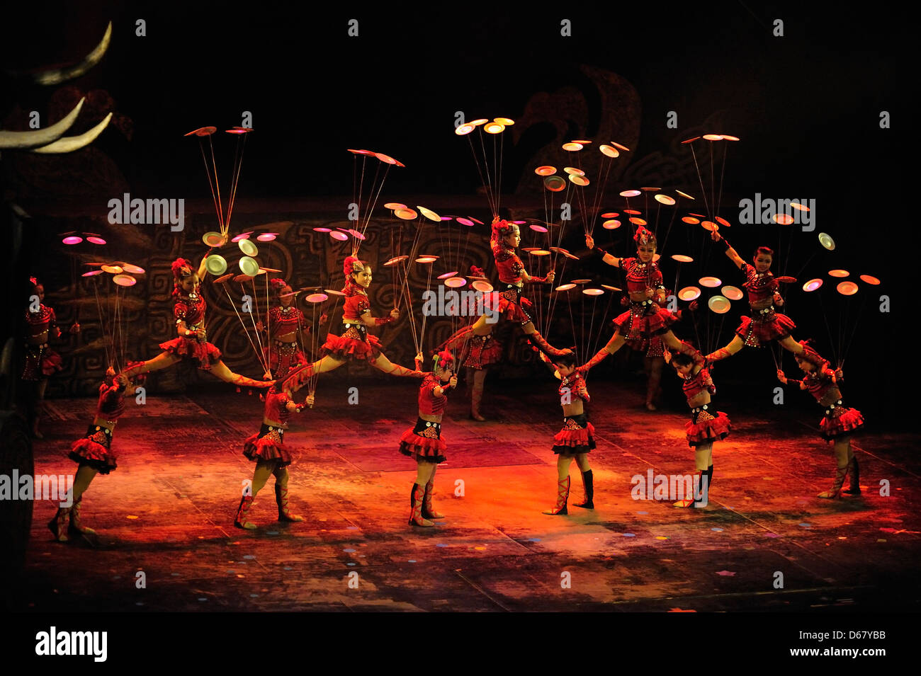 Beijing, China - April 1:A group of acrobat dancers perform during acrobatic show at Chaoyang Theater, Beijing on April 1, 2013. Stock Photo