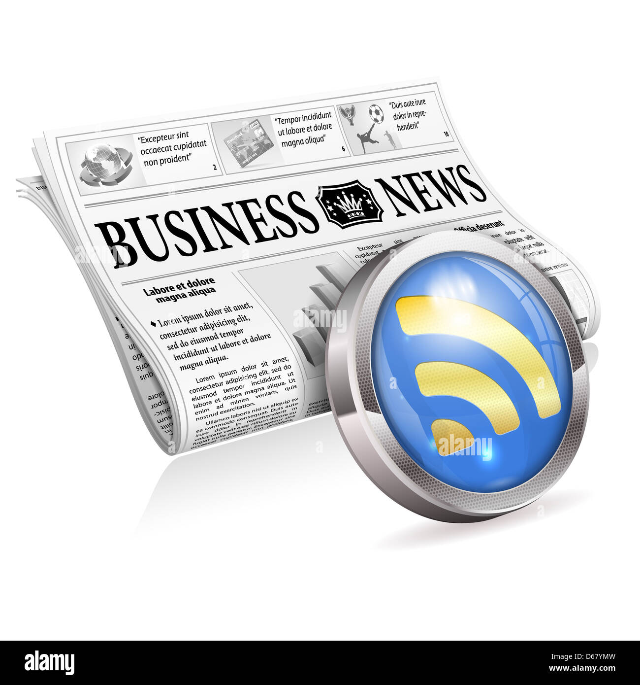Digital News Concept with Business Newspaper and RSS Feed Button ...