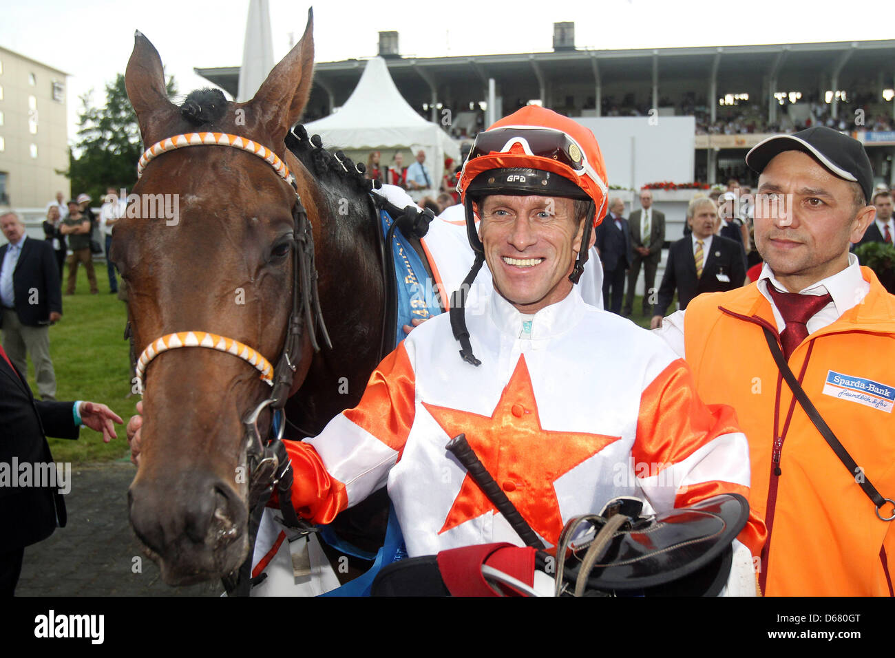 Jockey Terence Hellier on his horse 'Pastorius' celebrates after