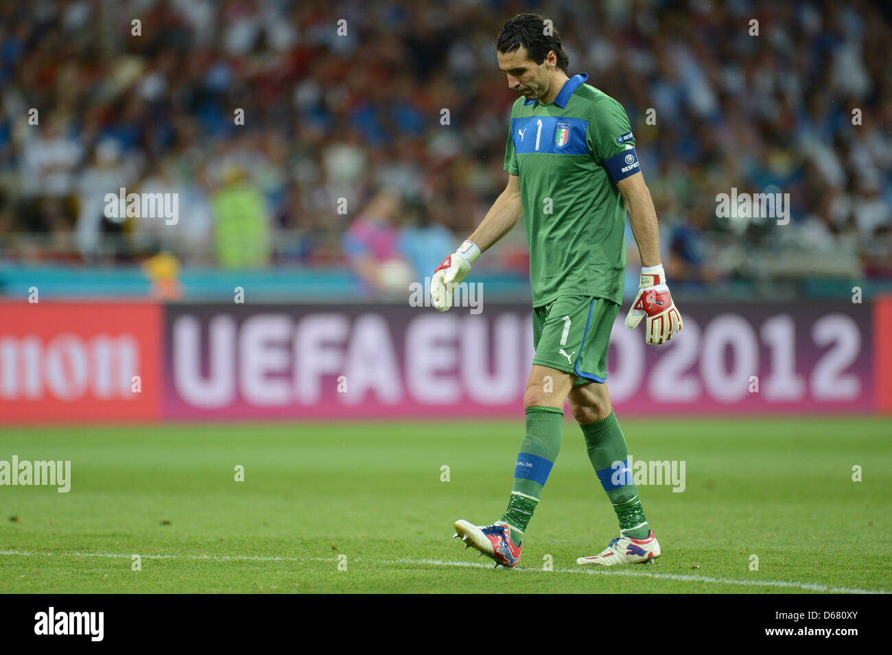 Italy's goal keeper Gianluigi Buffon reacts during the UEFA EURO 2012