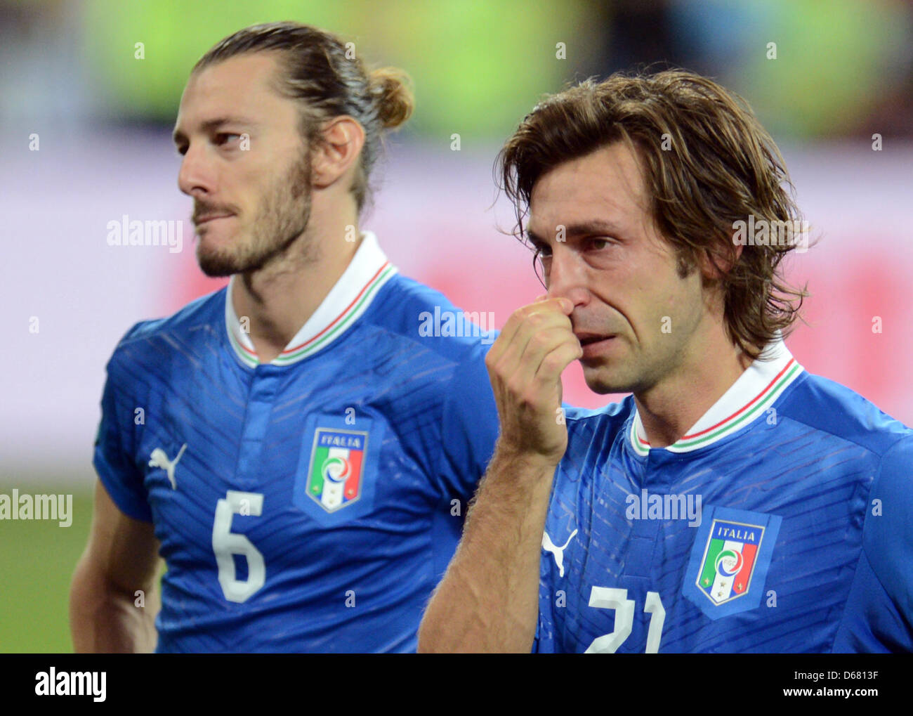 Italy S Andrea Pirlo R And Federico Balzaretti Look Dejected After The Uefa Euro 2012 Final Soccer Match Spain Vs Italy At The Olympic Stadium In Kiev Ukraine 01 July 2012 Photo Andreas