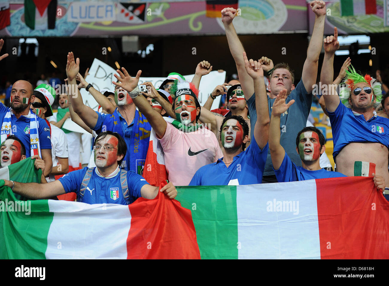 Italian supporters during the UEFA EURO 2012 final soccer match Spain ...