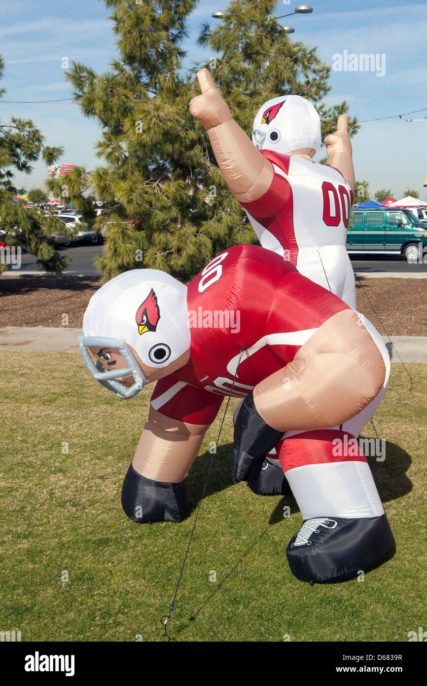 Two inflatable mascots at a tailgate party outside University of Phoenix Stadium in Glendale, Arizona, USA Stock Photo