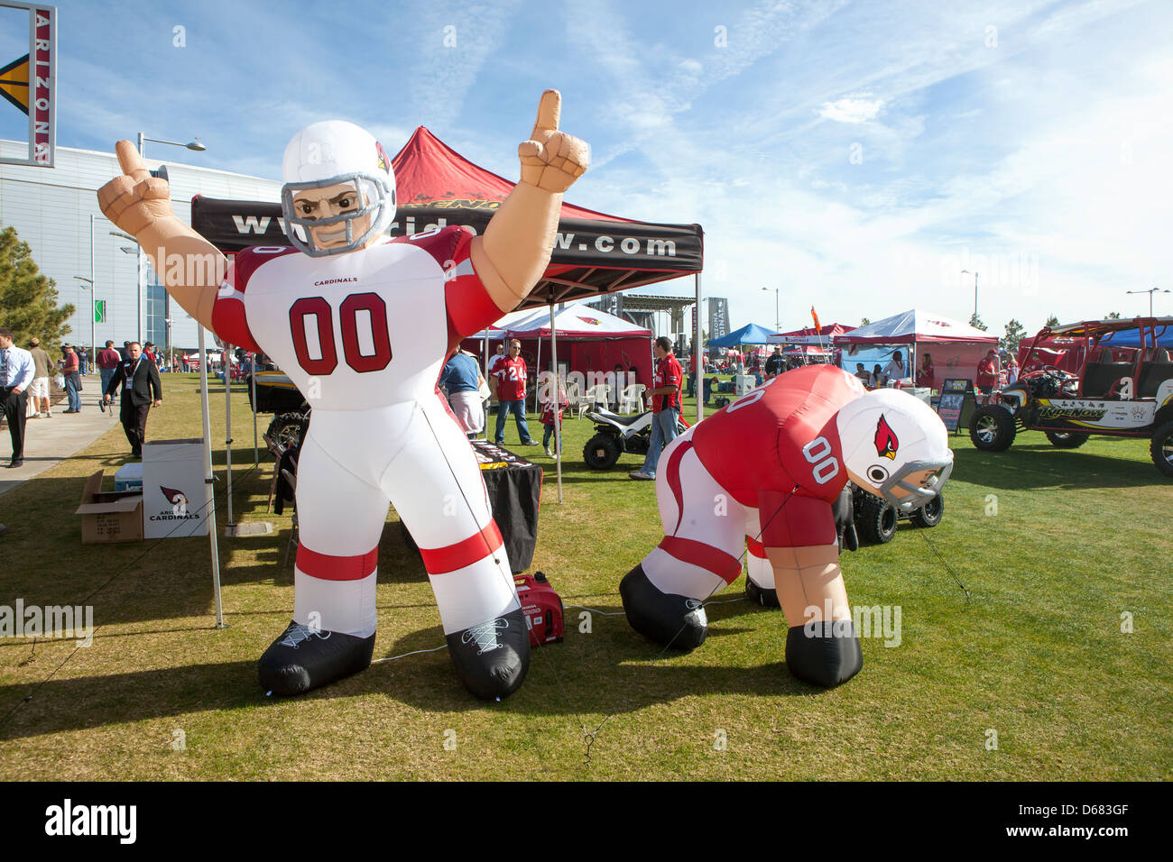 Two inflatable mascots at a tailgate party outside University of Phoenix Stadium in Glendale, Arizona, USA Stock Photo