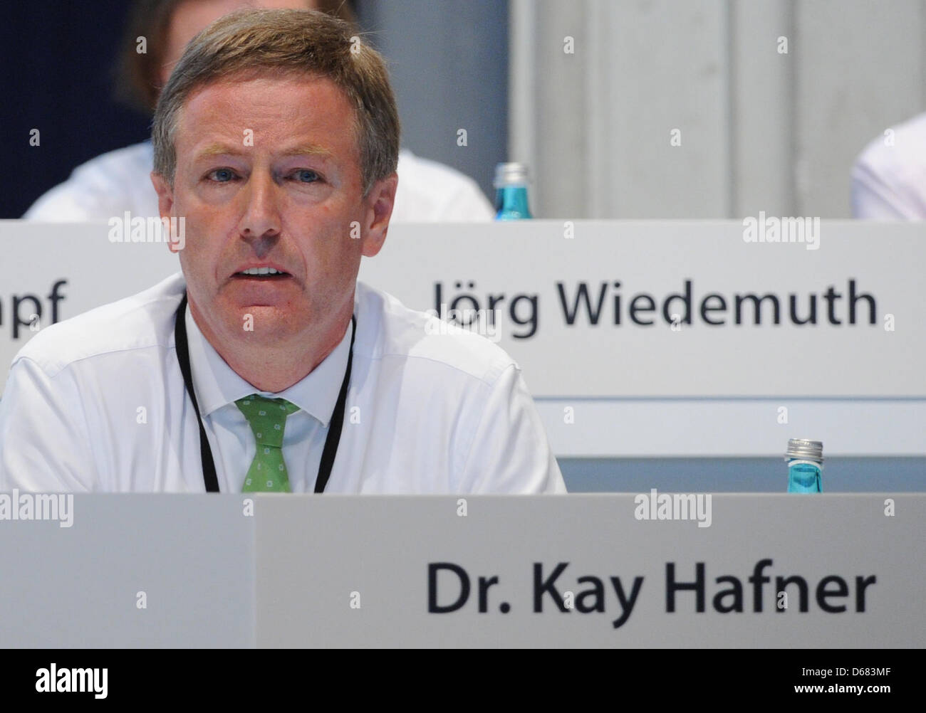 Chairman of the board of DIY superstore chain Praktiker, Kay Hafner, attends the company's general assembly in Hamburg, Germany, 04 July 2012. The company is in some difficulties and needs an injection of capital to the amount of 200 million euros. Photo: ANGELIKA WARMUT Stock Photo