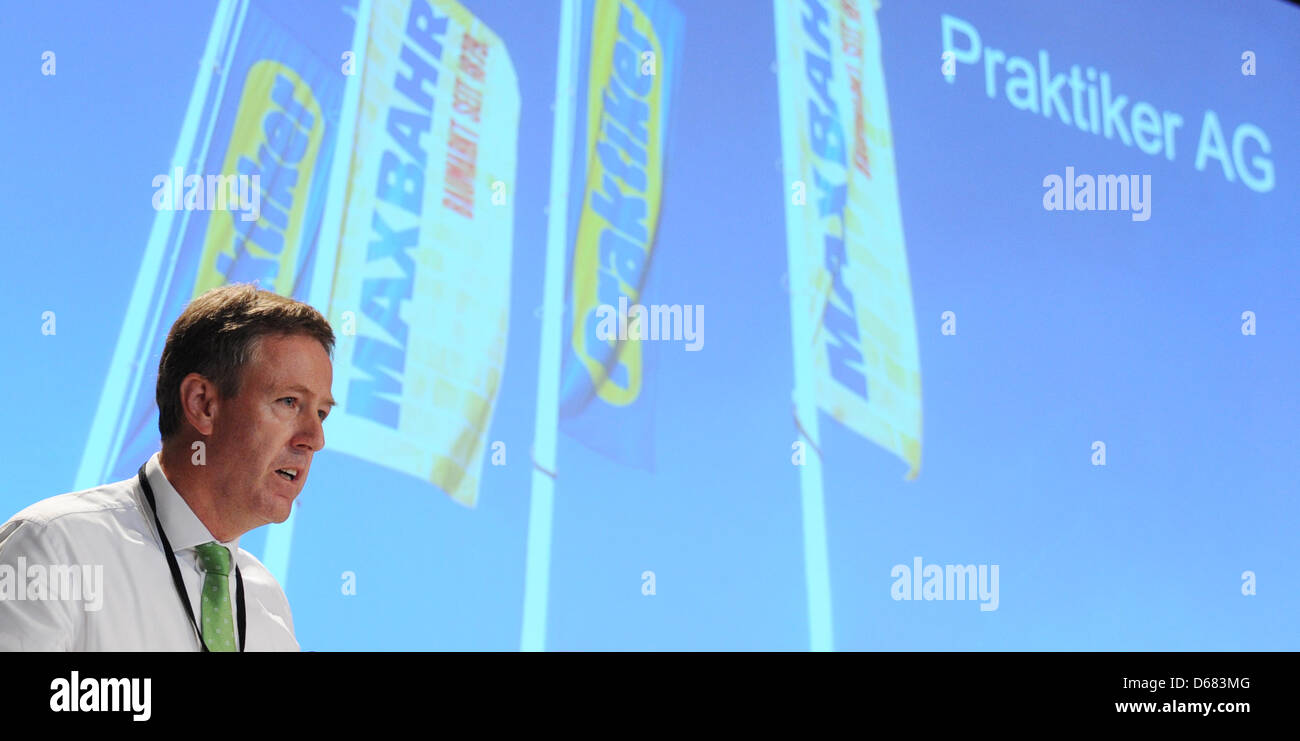 Chairman of the board of DIY superstore chain Praktiker, Kay Hafner, speaks at the company's general assembly in Hamburg, Germany, 04 July 2012. The company is in some difficulties and needs an injection of capital to the amount of 200 million euros. Photo: ANGELIKA WARMUT Stock Photo