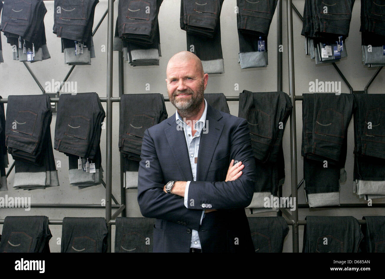 Head of the jeans label G Star, Jos van Tilburg, poses at a booth of the  label at the fashion fair Bread & Butter in Berlin, Germany, 04 July 2012.  Photo: XAMAX