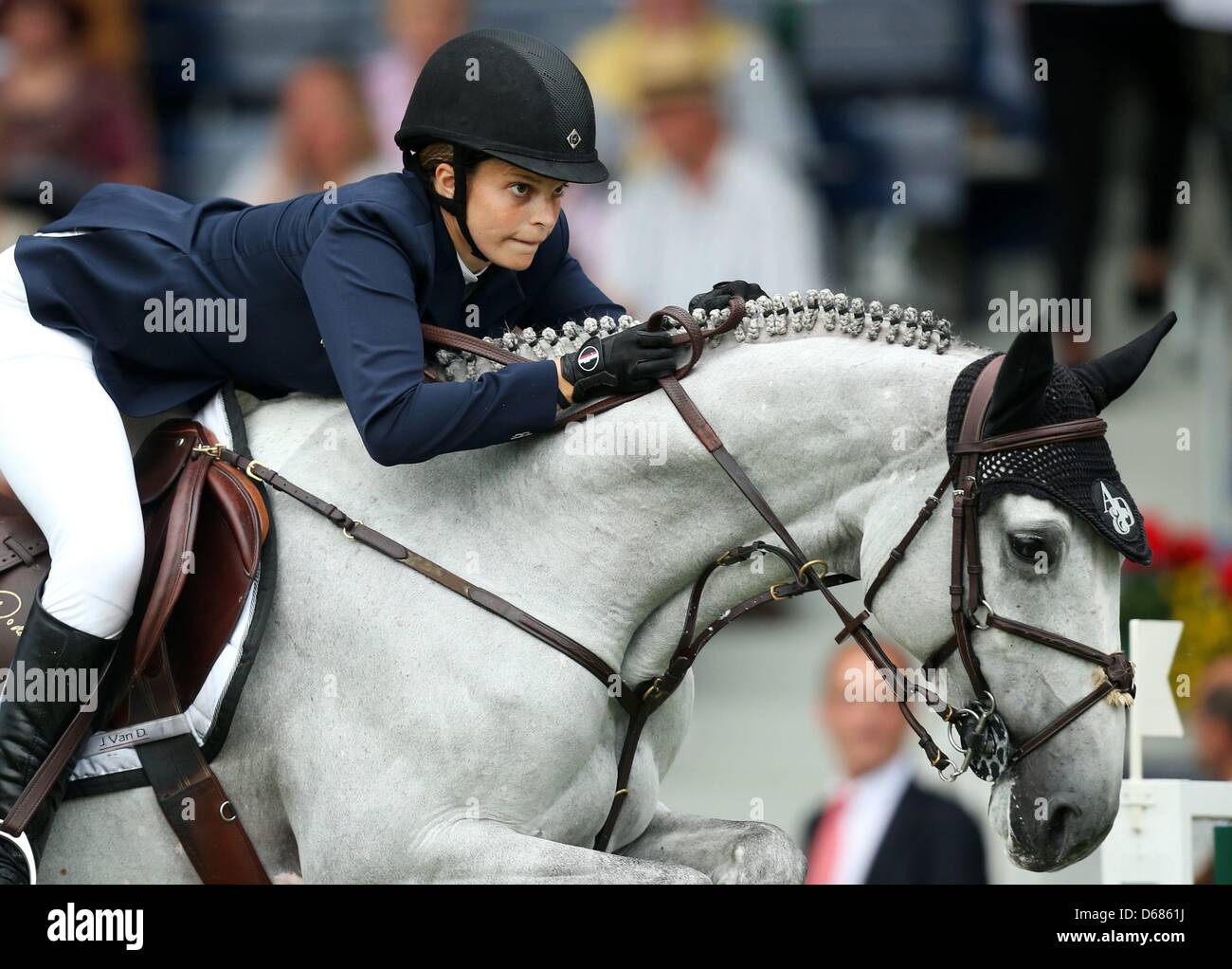 Greek show jumper Athina Onassis de Miranda competes on her horse Uceline at the CHIO in Aachen, Germany, 05 July 2012. Photo: ROLF VENNENBERND Stock Photo