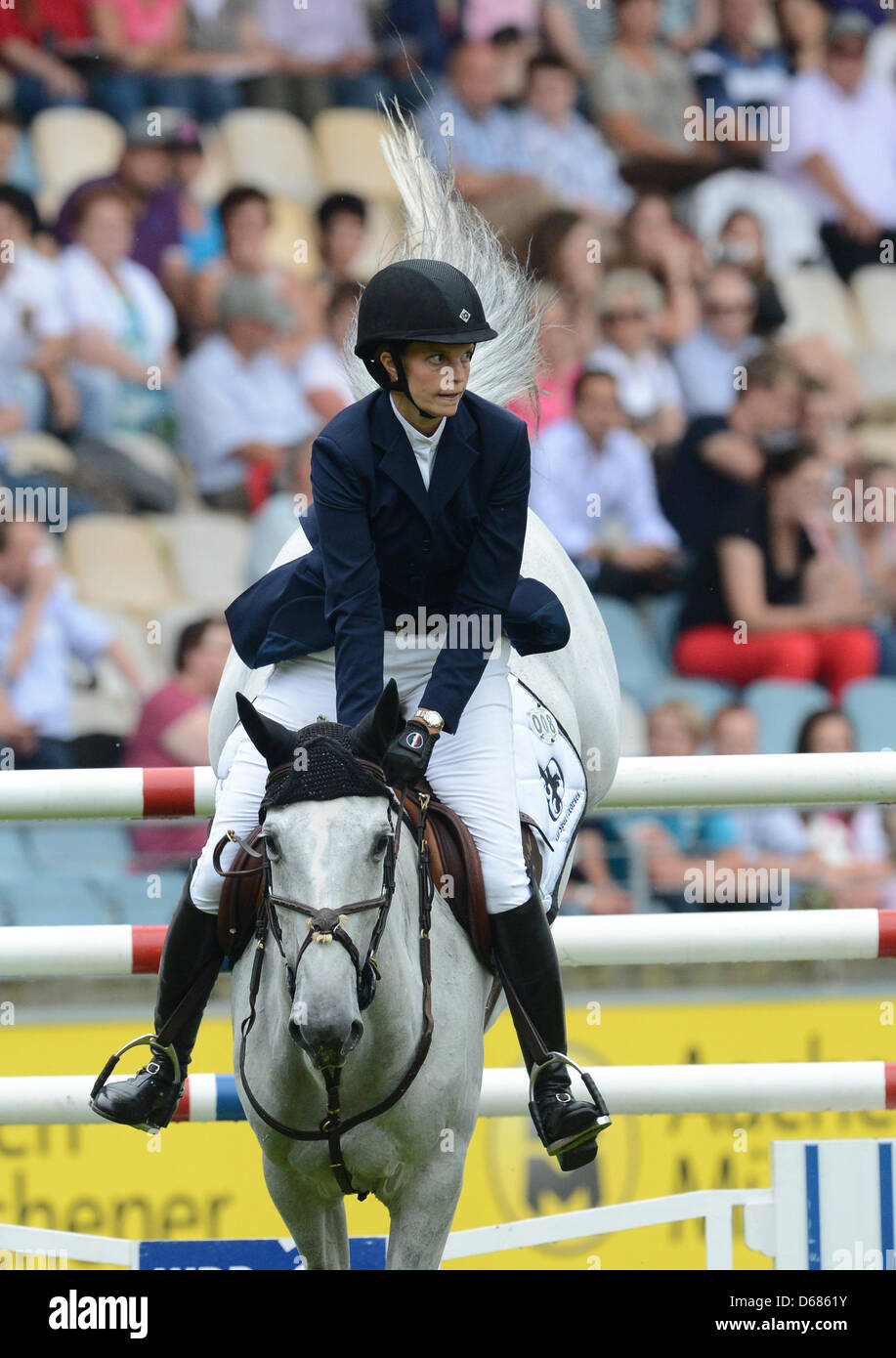 Greek show jumper Athina Onassis de Miranda competes on her horse Uceline at the CHIO in Aachen, Germany, 05 July 2012. Photo: JOCHEN LUEBKE Stock Photo