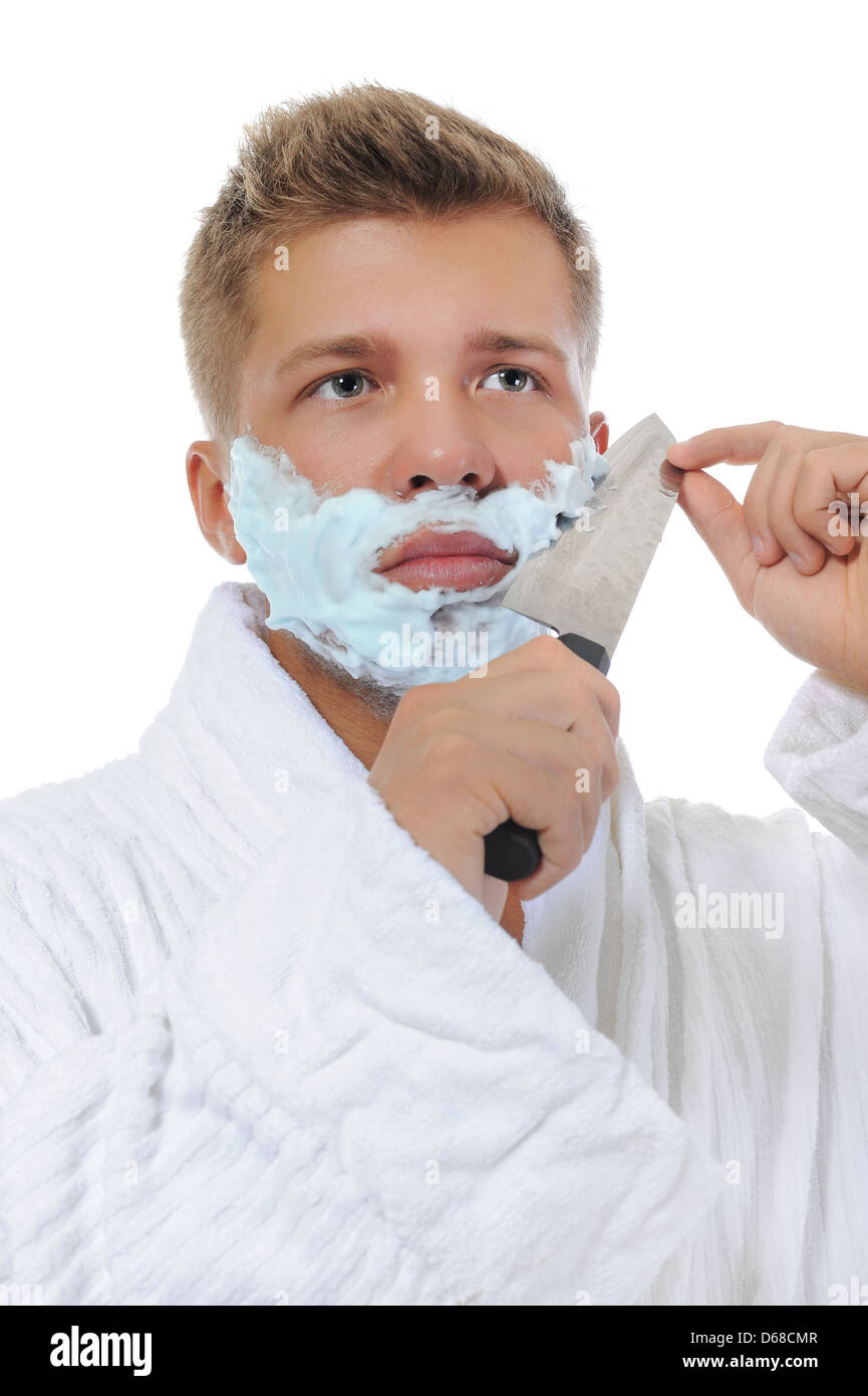 Young man shaving Stock Photo Alamy