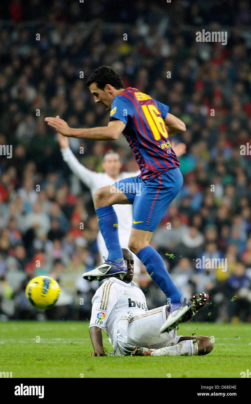 Lass, Busquets Real Madrid Vs. Barcelona held at Santiago Bernabeu