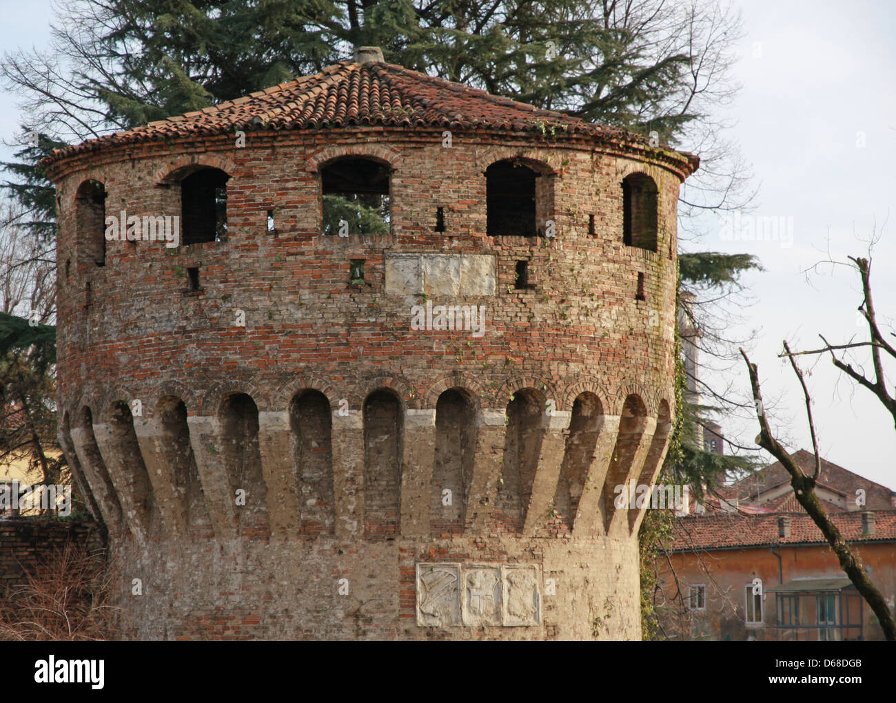 ancient medieval brick Tower for the defense of the city during the ...