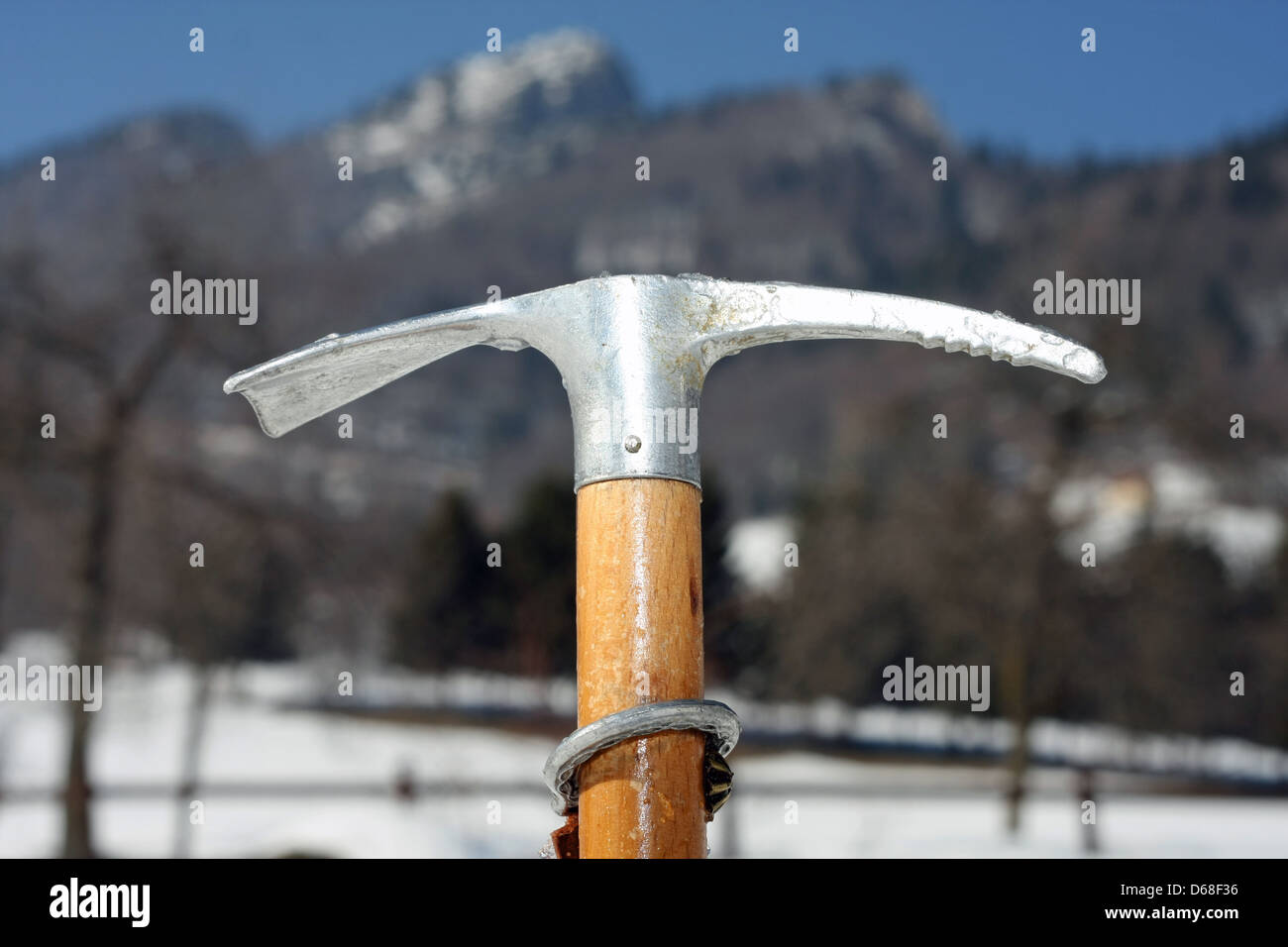 professionale ice axe to climbing with sturdy wood handle Stock Photo