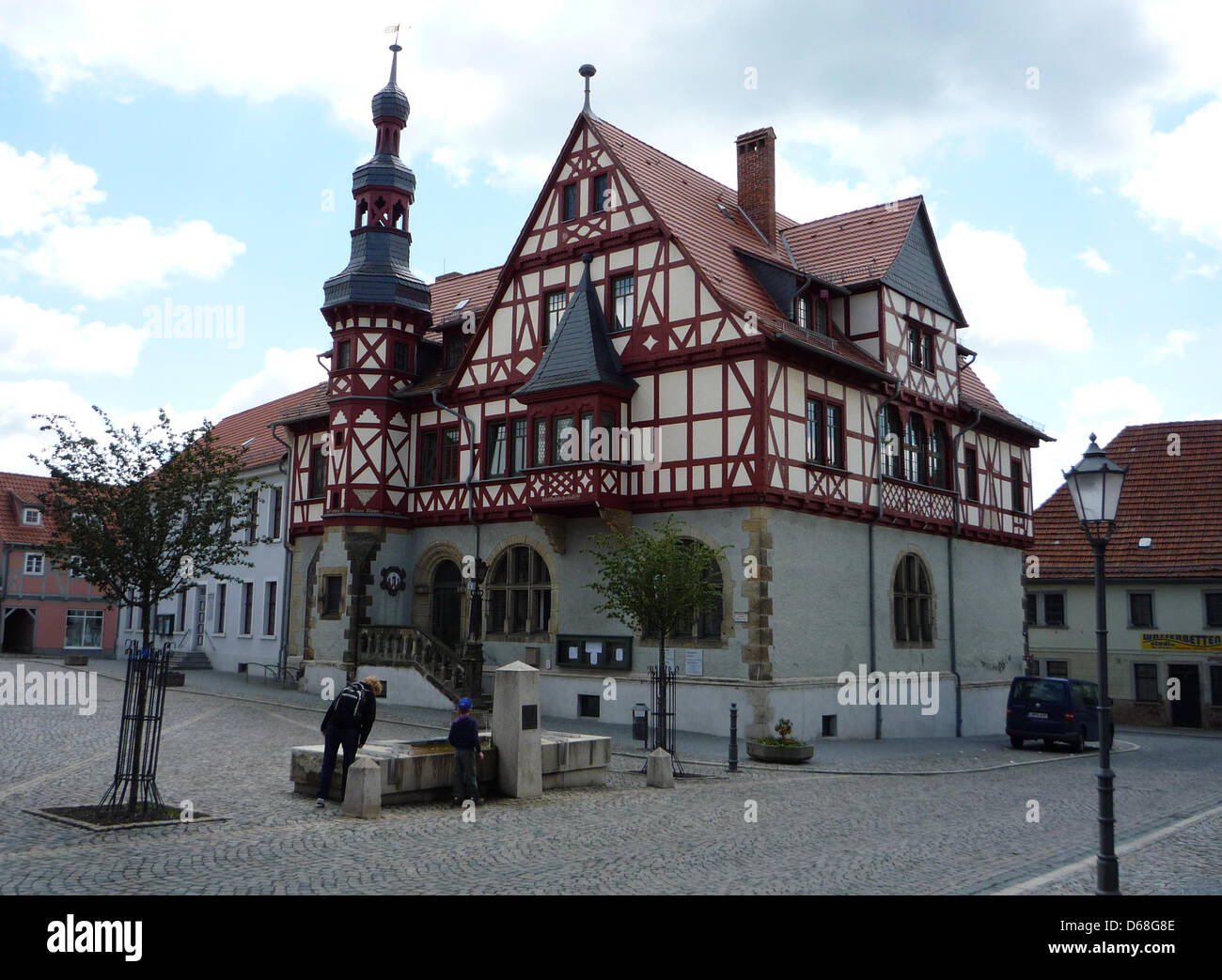 The framework city hall is pictured on the historical Marktplatz in Harzgerode, Germany, 25 June 2012. Photo: Archive Neumann Stock Photo