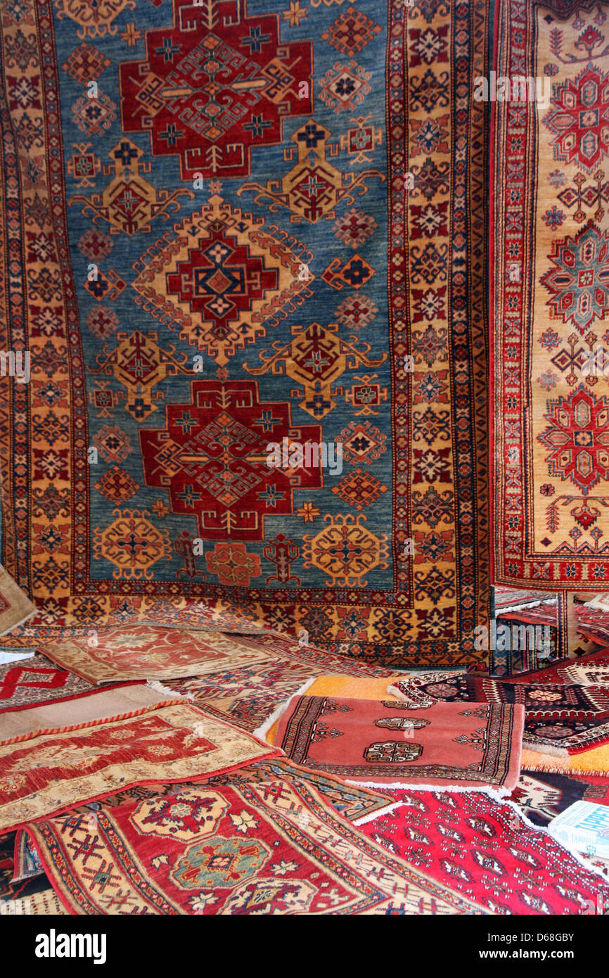 textures and background of ancient handmade carpets and rugs Stock Photo