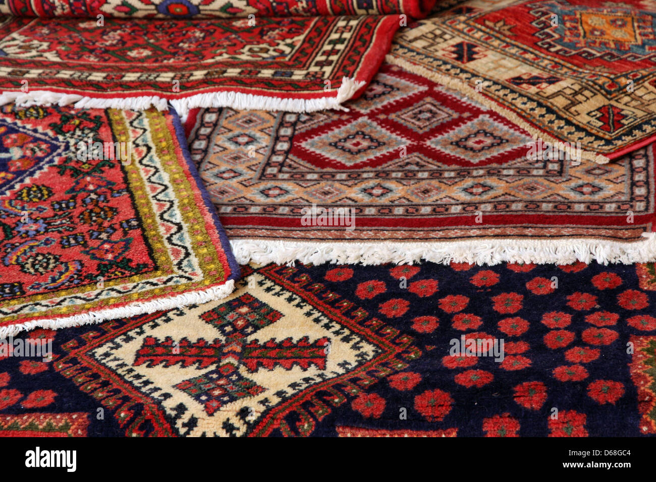 textures and background of ancient handmade carpets and rugs Stock Photo