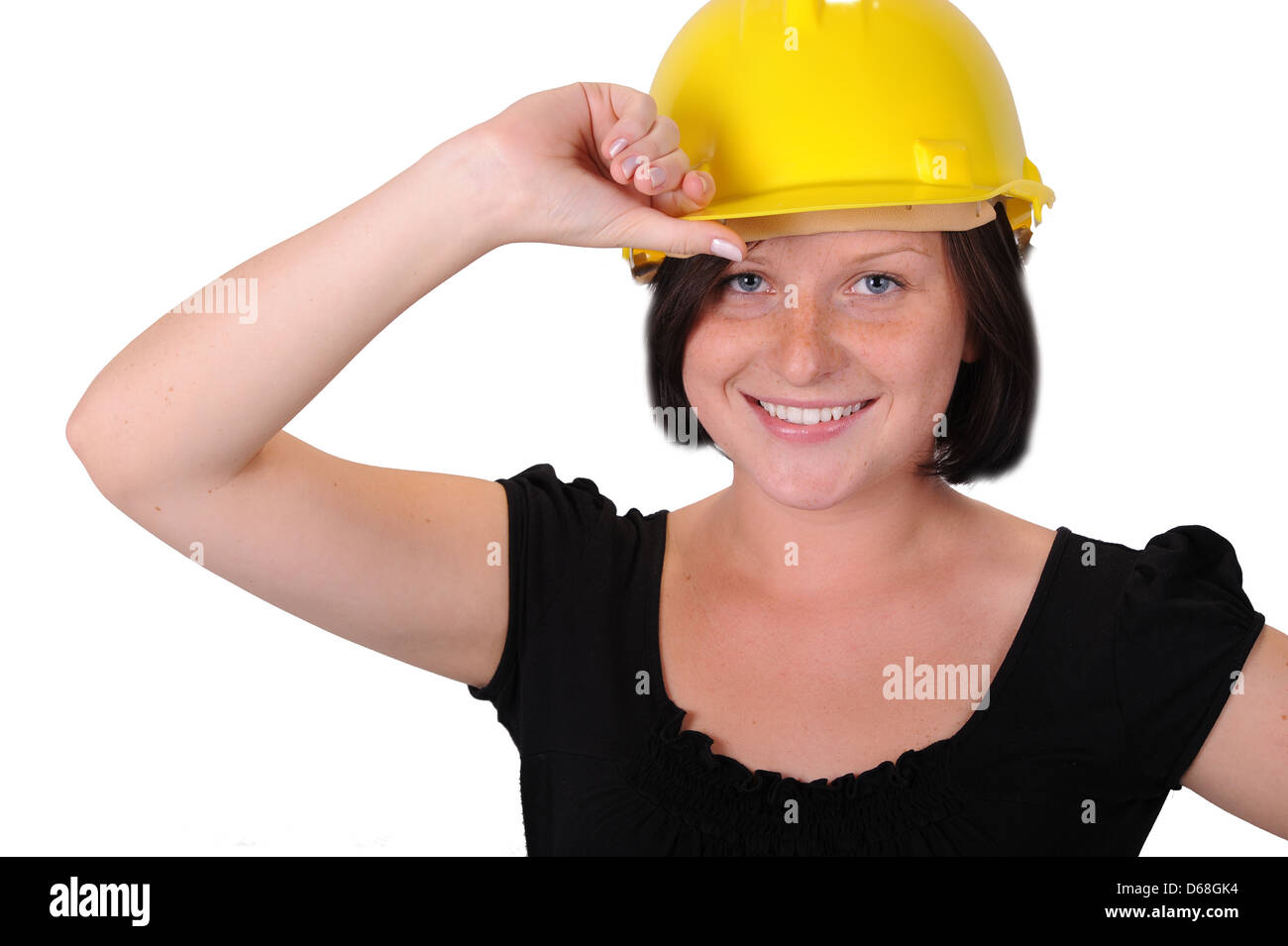 Women wearing a hard hat Stock Photo Alamy