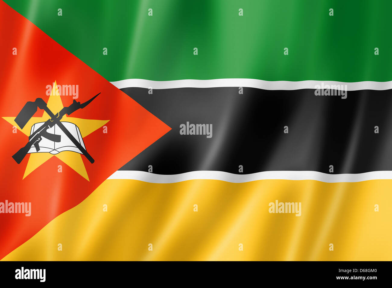 Mozambique flag, three dimensional render, satin texture Stock Photo