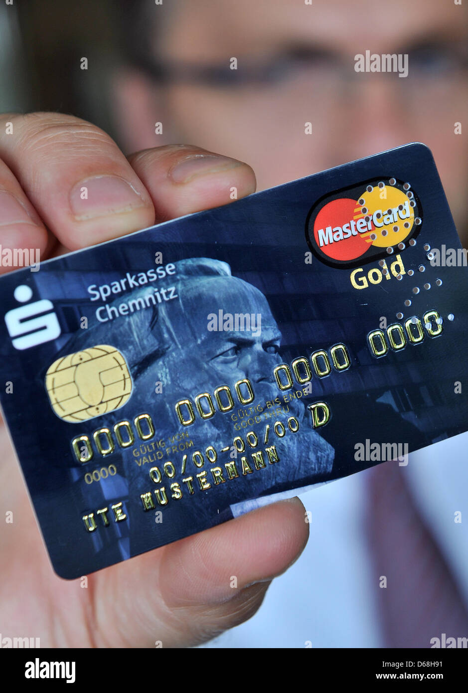 The Karl Marx Monument is pictured on a Sparkasse credit card in Chemnitz,  Germany, 12 July 2012. The credit card from Sparkasse Chemnitz has already  gotten reactions from all over the world.