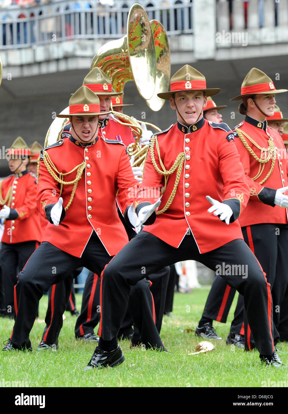 The 'New Zealand Army Band' from New Zealand plays during the Basel-based military music festival 'Basel Tattoo's' visit to  Freiburg, Germany, 16 July 2012. 300 musicians from 4 continents participate in a parade. The festival runs from 13 to 21 July in Basel. Photo: PATRICK SEEGER Stock Photo