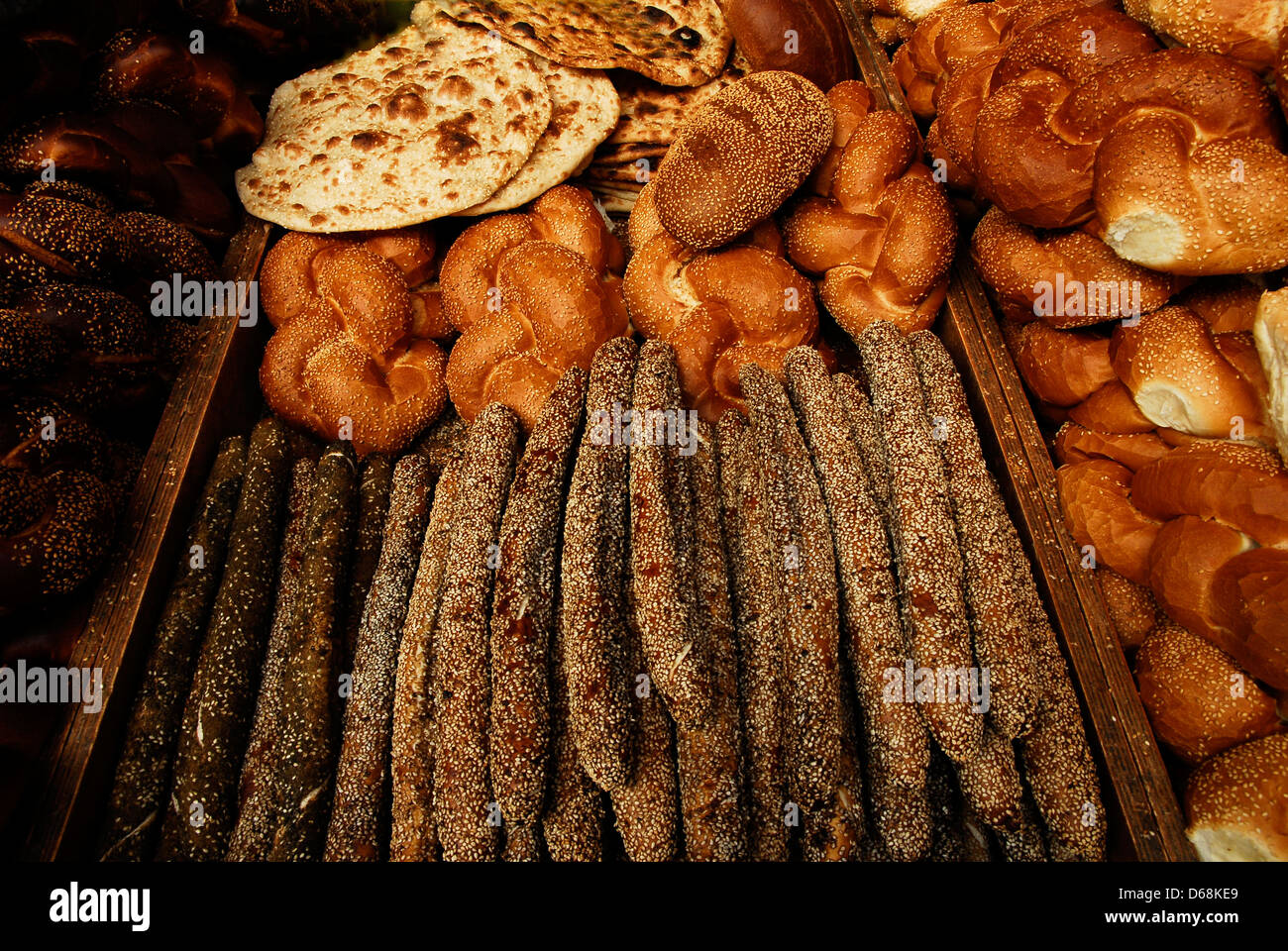 Variety of bread in a bakery Stock Photo