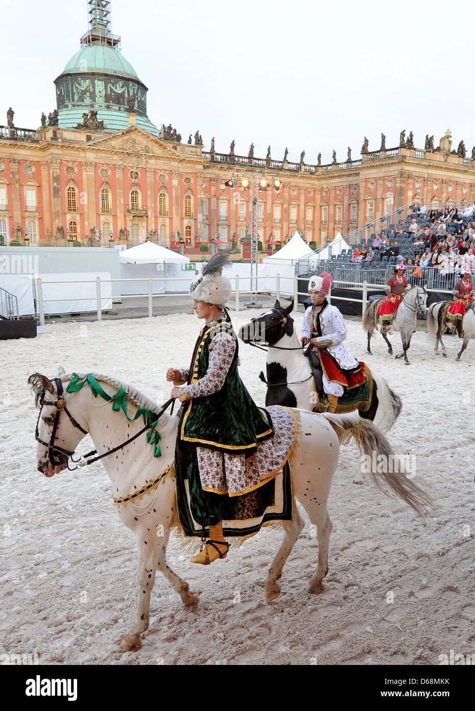People rehearse for the baroque equestrian event 'Le Carrousel des