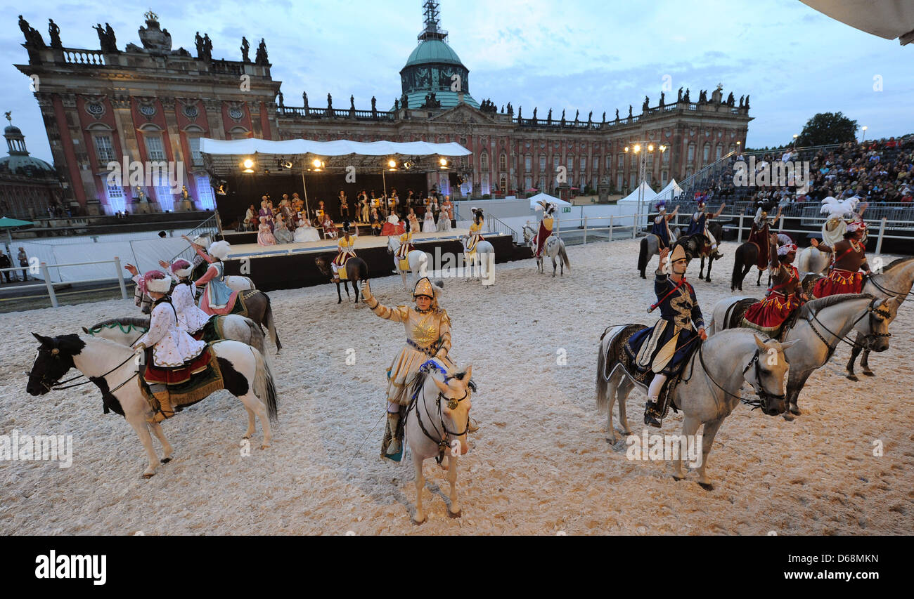 People rehearse for the baroque equestrian event 'Le Carrousel des