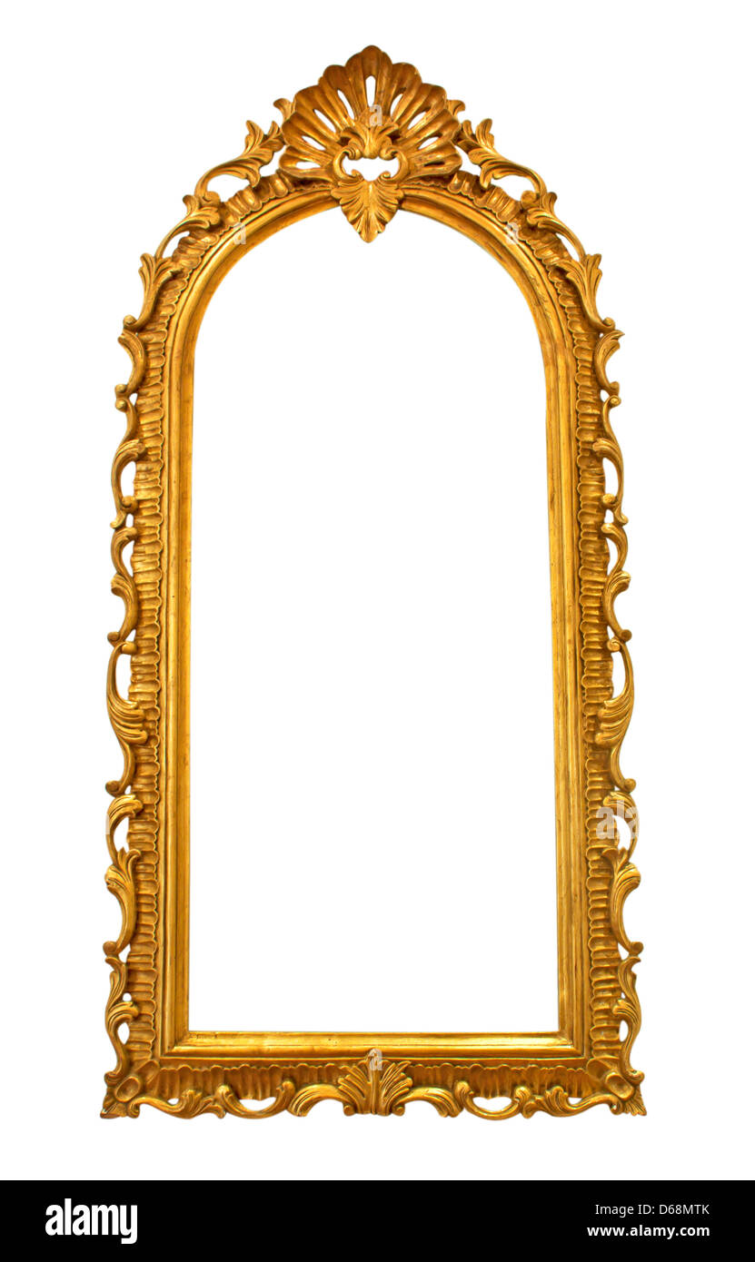 Old antique gold wood frame white background Stock Photo Alamy