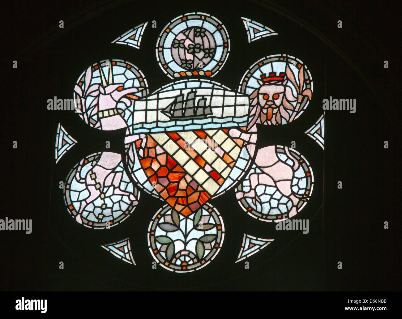 Manchester Council coat of arms in a stained glass window Stock Photo ...