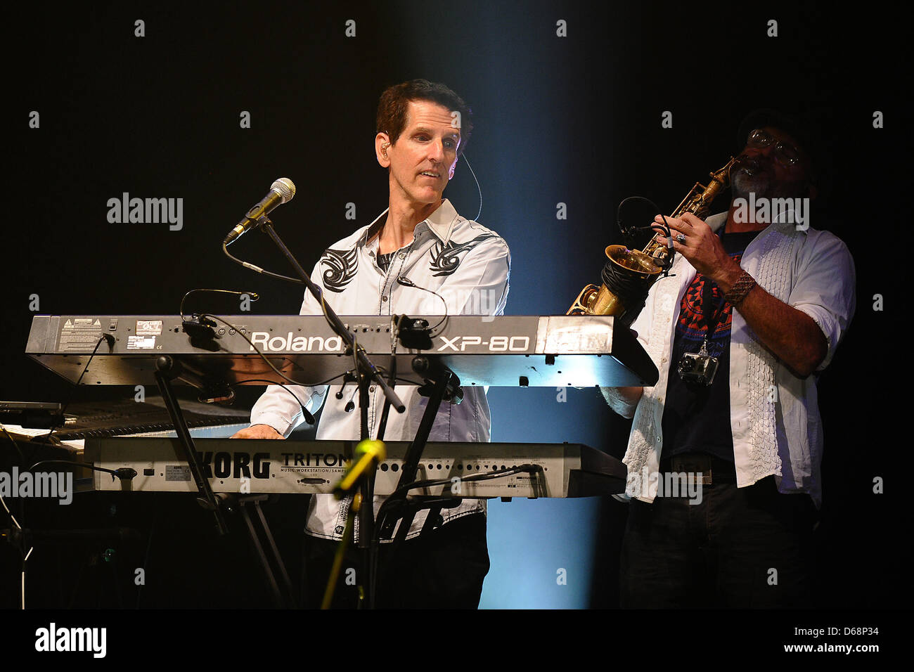 Tom Brooks (L) and Todd Cooper perform on stage during The Alan Parsons Live Project tour 2012 at Circus Krone in Munich, Germany, 19 July 2012. Photo: Revierfoto Stock Photo