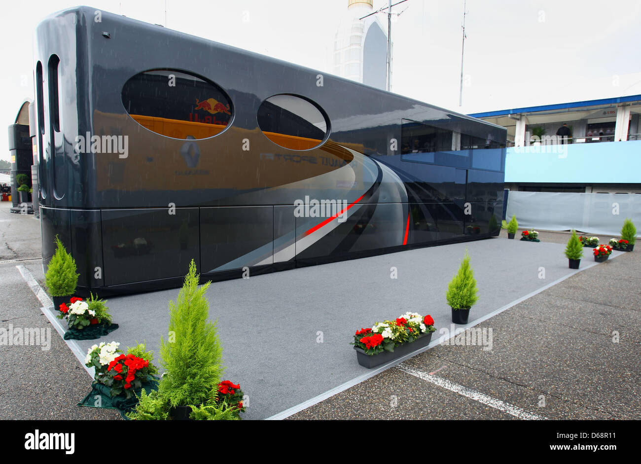 The mobile home of British F1 boss Bernie Ecclestone pictured in the paddock at the Hockenheimring race track in Hockenheim, Germany, 20 July 2012. The Formula One Grand Prix of Germany will take place on 22 July 2012. Photo: Jens Buettner dpa  +++(c) dpa - Bildfunk+++ Stock Photo