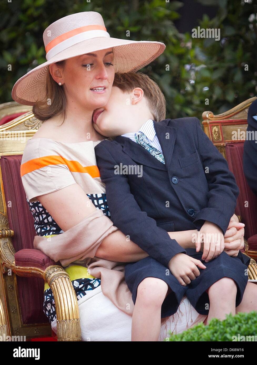 Princess Claire with Prince Nicolas of Belgium attend the military parade on the occasion of the Belgian National Day in Brussels, Belgium, 21 July 2012. Photo: Patrick van Katwijk NETHERLANDS OUT Stock Photo