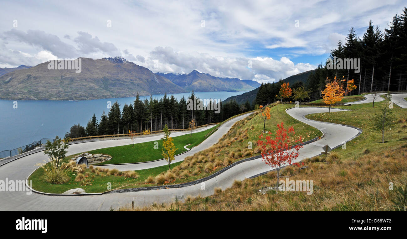 A Luge track in Queenstown, New Zealand. Stock Photo