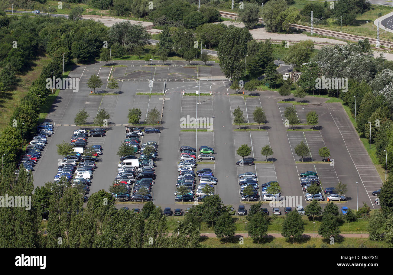 The parking lot of Nordic Yards at the Warnemuender piers is pictured