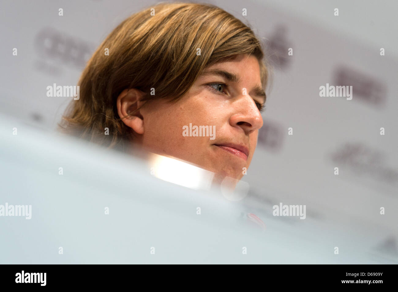 German field hockey player Natascha Keller druing a press conference in