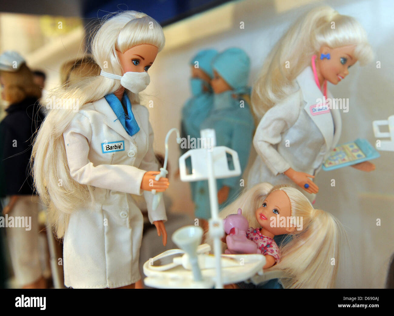 Dentist Barbie is on display at the museum 'Alte Burg' in Wittenberge, 26 January 2012. The tavelling exhibition 'Busy Girl - Barbie's Career' documents women's history of the last 50