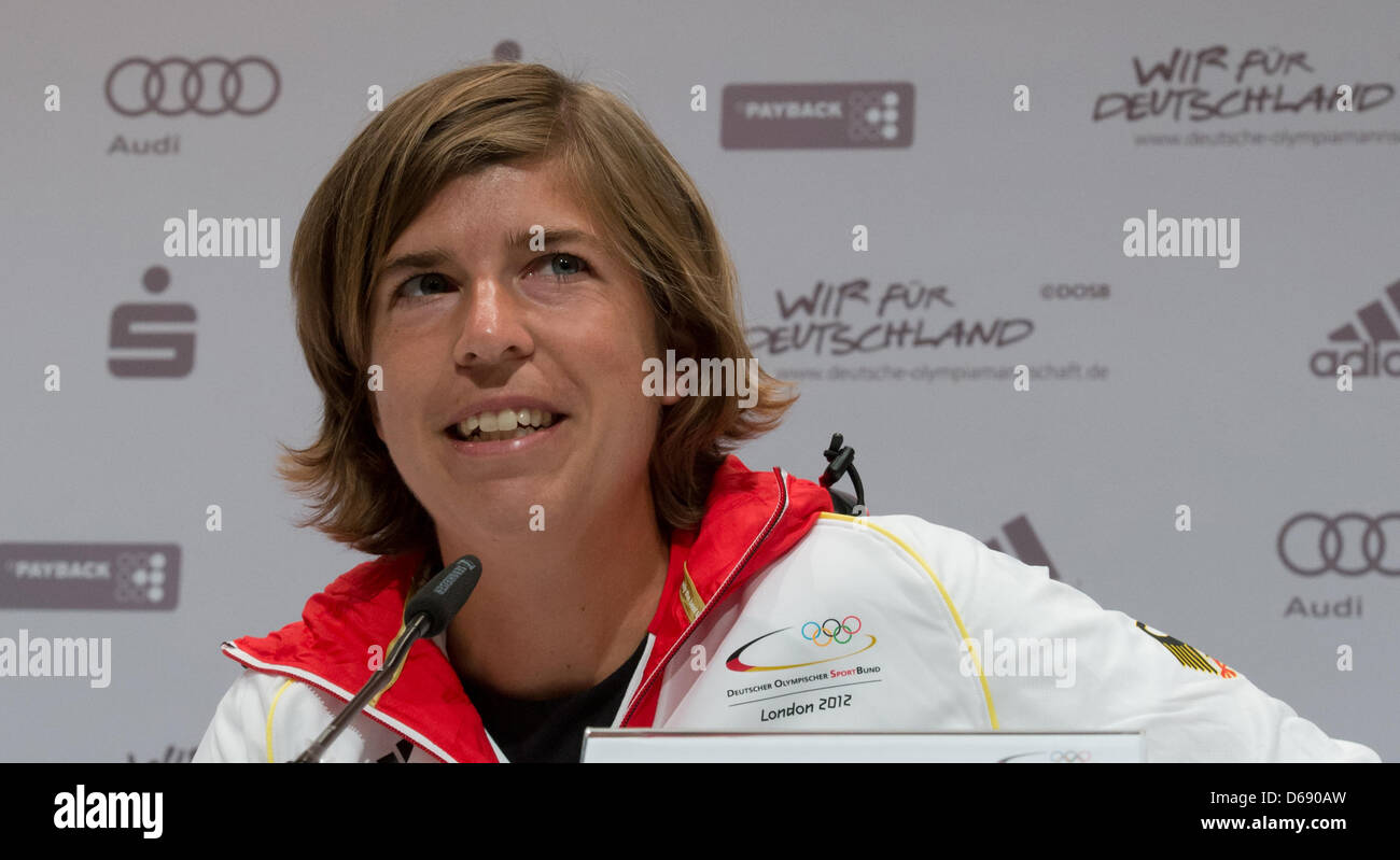 German field hockey player Natascha Keller smiles during a press