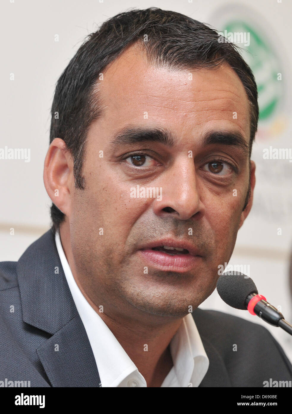 New sporting director of the German Football Association (DFB) Robin Dutt attends a press conference in Frankfurt Main, Germany, 25 July 2012. The appointment of the 47 year old is considered to be somewhat of a surprise. Dutt will start his new job on 01 August 2012 with a contract until 2016. Photo: FRANK KLEEFELDT Stock Photo
