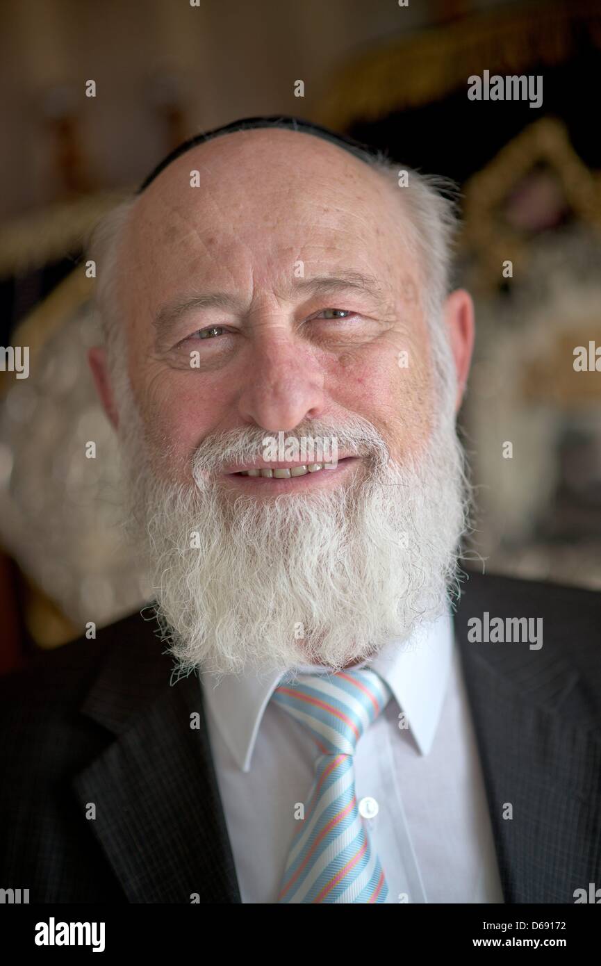 Rabbi David Goldberg is pictured in a room of the Israeli religious community in Hof, Germany, 26 July 2012. Rabbi Goldberg acts as Mohel in the brit milah, the Jewish religious circumcision ceremony. Photo: David Ebener Stock Photo