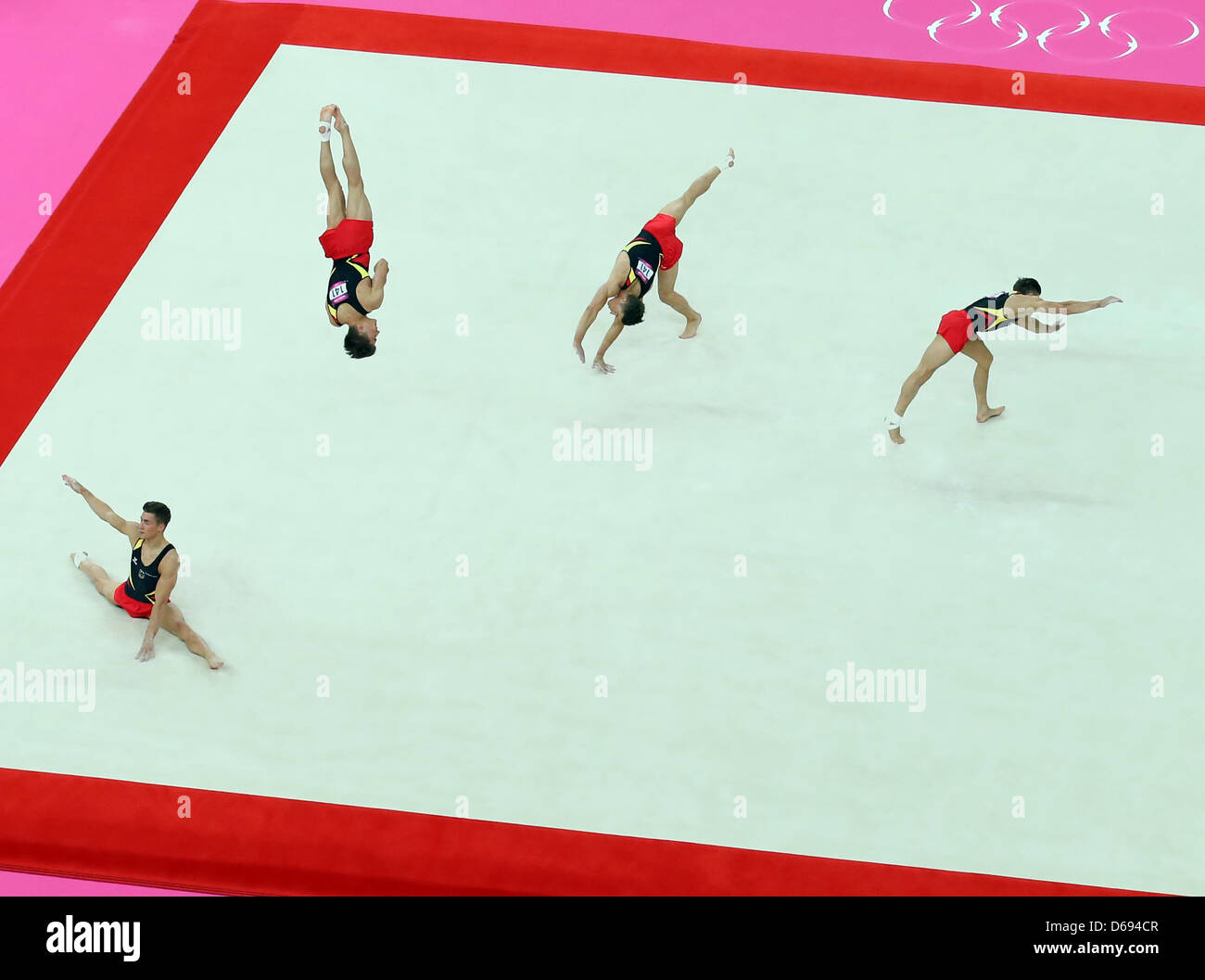 German gymnast Philipp Boy performs the floor exercises during qualification in North Greenwich Arena in London, Great Britain, 28 July 2012 - (multiple exposure). The London 2012 Olympic Games will be held in London from 27 July to 12 August 2012. Photo: Friso Gentsch dpa  +++(c) dpa - Bildfunk+++ Stock Photo