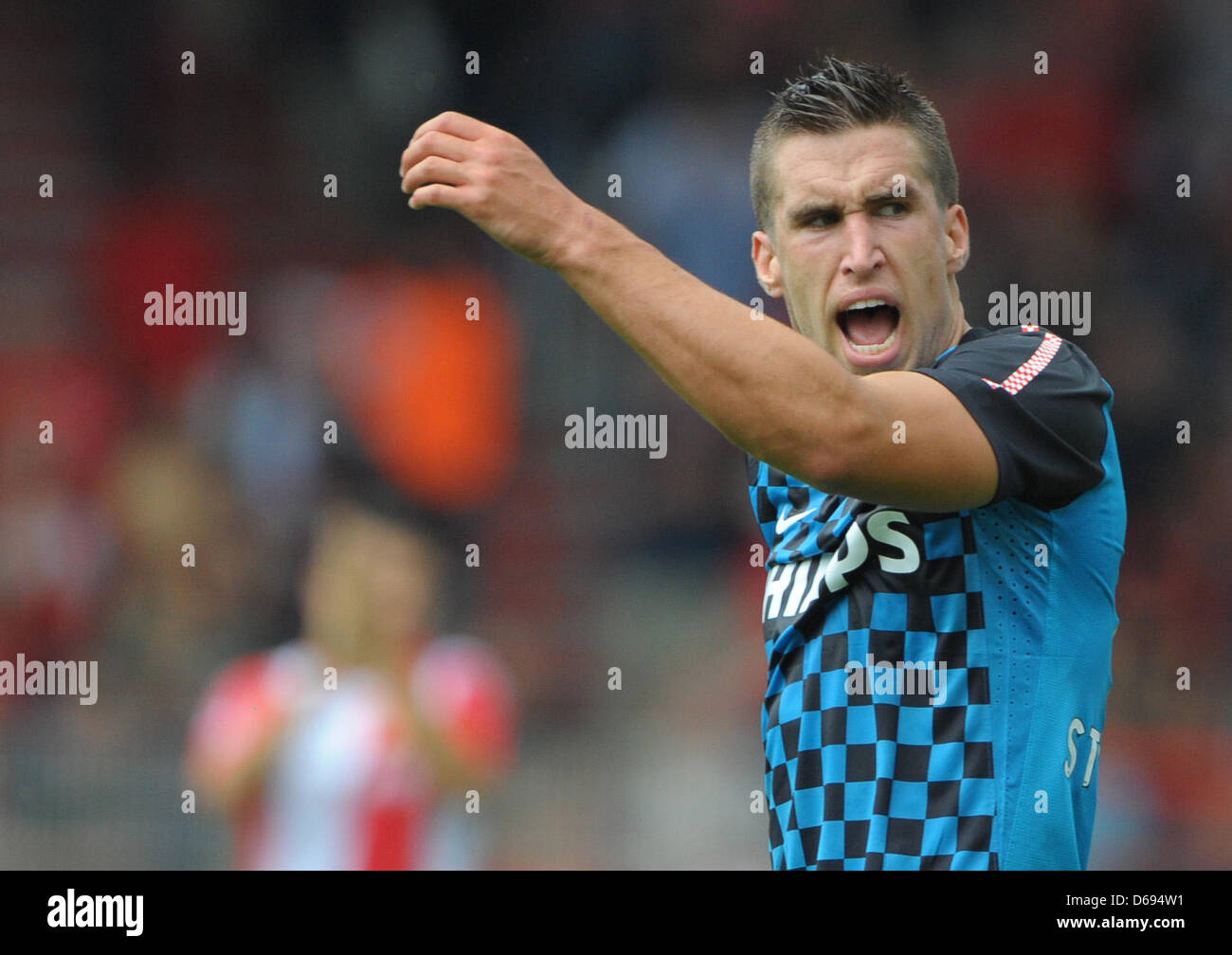 Eindhoven's Kevin Strootman gestures and shouts during the soccer test match between 1. FC Union Berlin and PSV Eindhoven at Alte Foersterei in Berlin, Germany, 29 July 2012. Photo: SOEREN STACHE Stock Photo