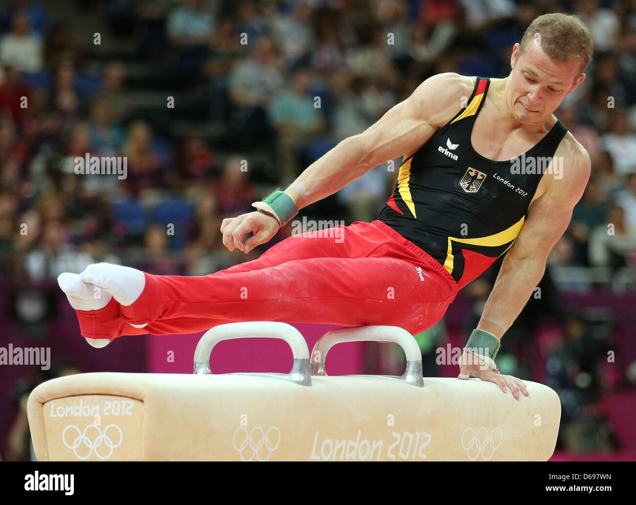 Germany's Fabian Hambuechen competes on the pommel horse in the Men's