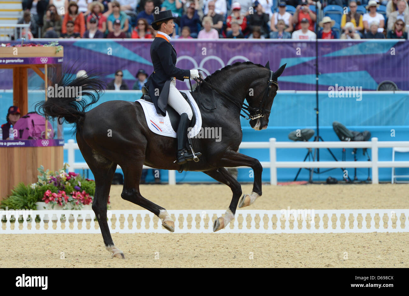 Dutch dressage rider Anky van Grunsven performs with her horse Salinero in  the olympic dressage competition